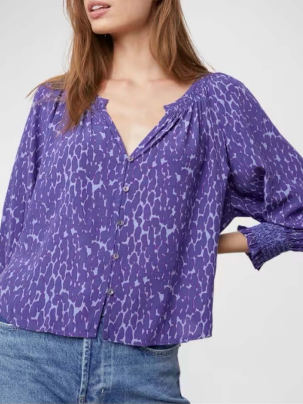 Rails Static Leopard Mariah Button-Front Blouse - Size Large / Purple